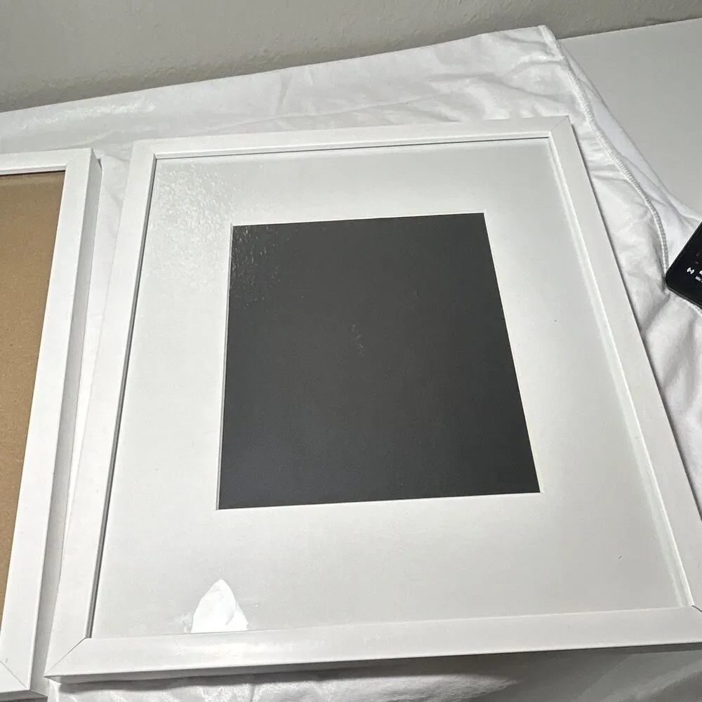 Lot of 2 White Square Plastic Photo Frames Rear-Loading Wall Hanging Matte